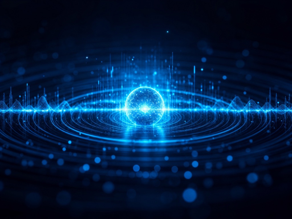 Luminous voice ripples radiating from a glowing orb representing an always-on AI receptionist